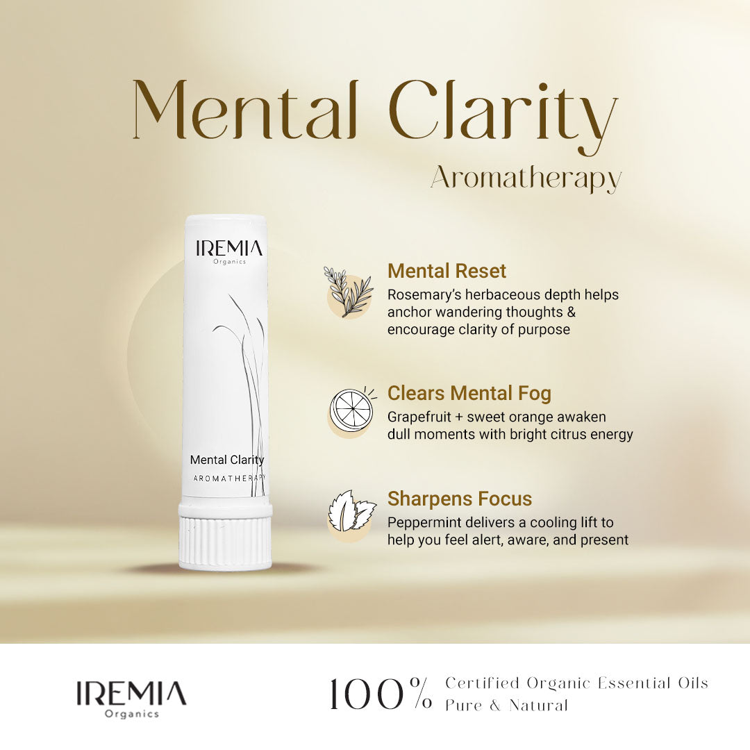 IREMIA oragnics Mental Clarity inhaler, mental reset, clears mental fog, sharpen focus