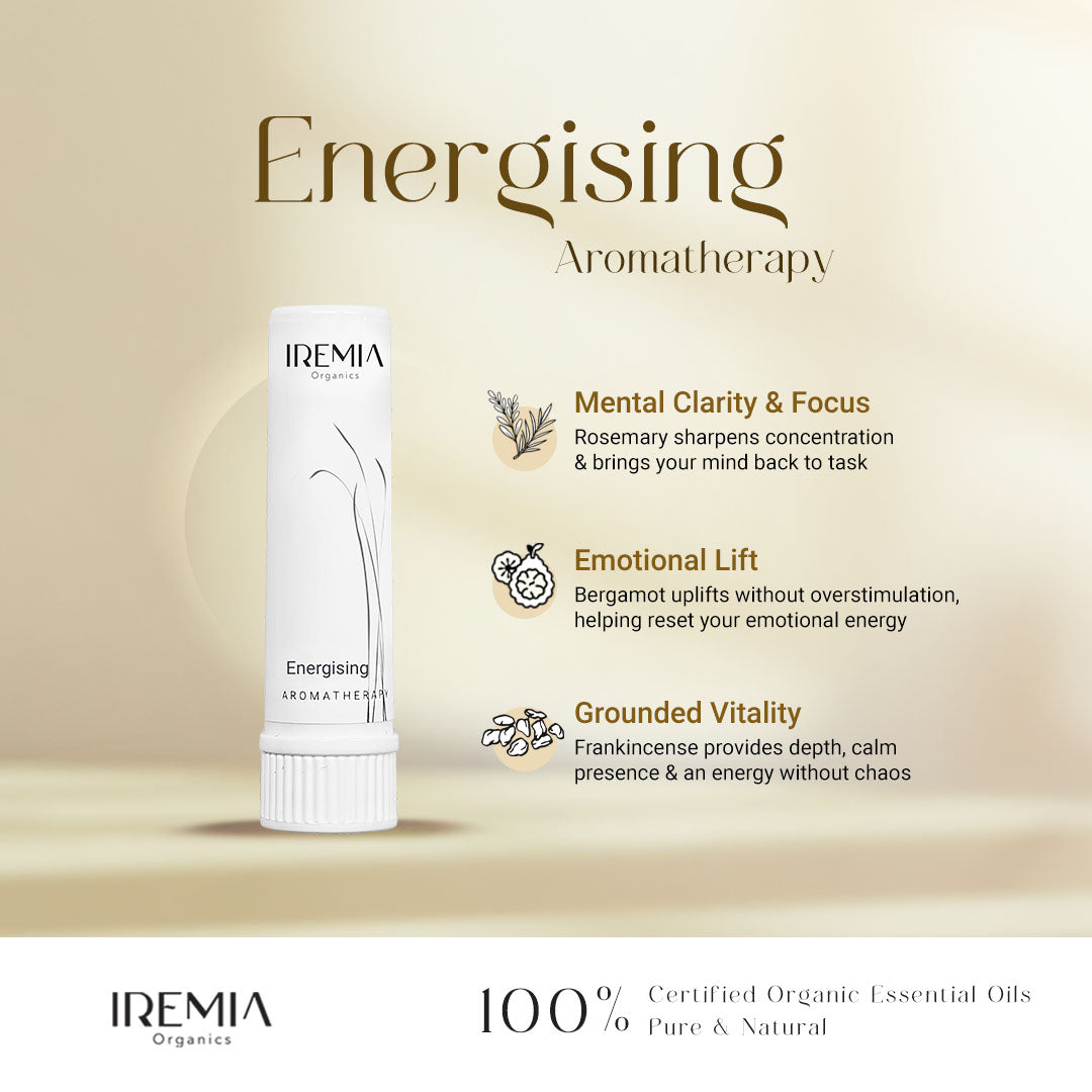 Iremia organics Energising inhaler aromatherapy, mental clarity & focus, emotional lift, grounded vitality