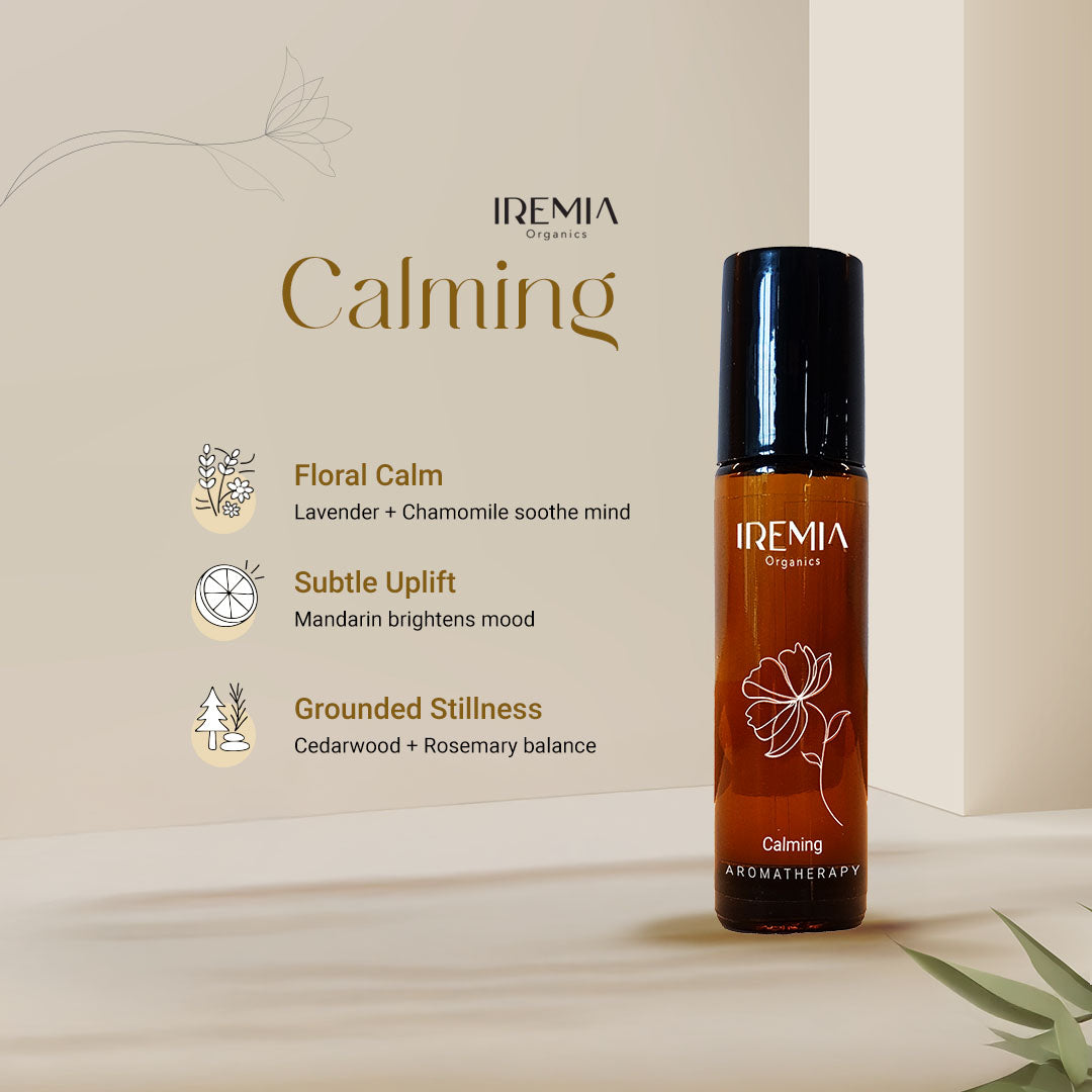 IREMIA Oragnics calming aromatherapy 10ml, floral calm, subtle uplift, grounded stillness